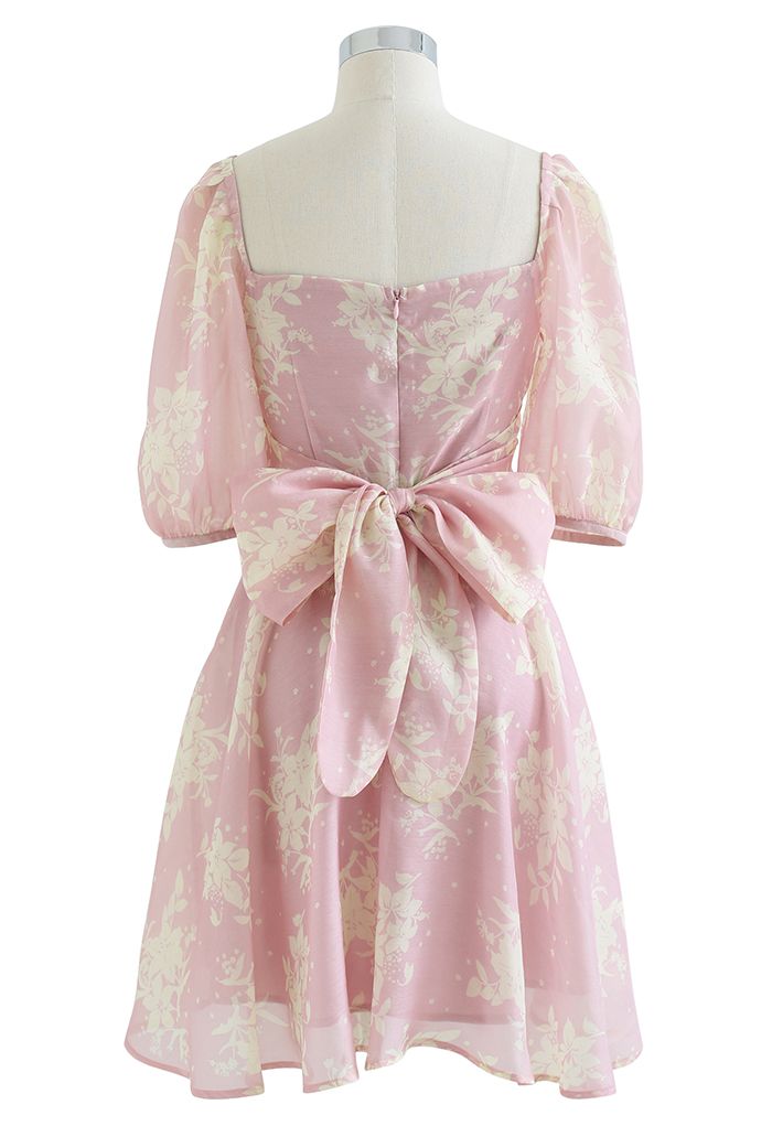 Cross Front Tie Back Pink Floral Dress