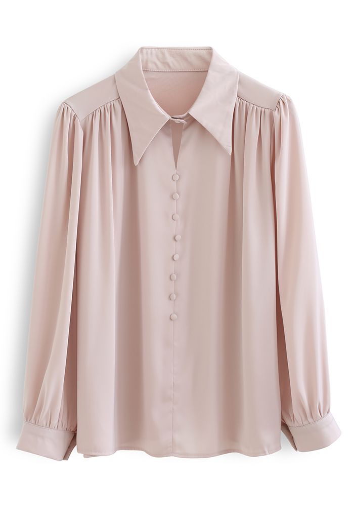 Snazzy Satin Button Decorated Shirt in Pink