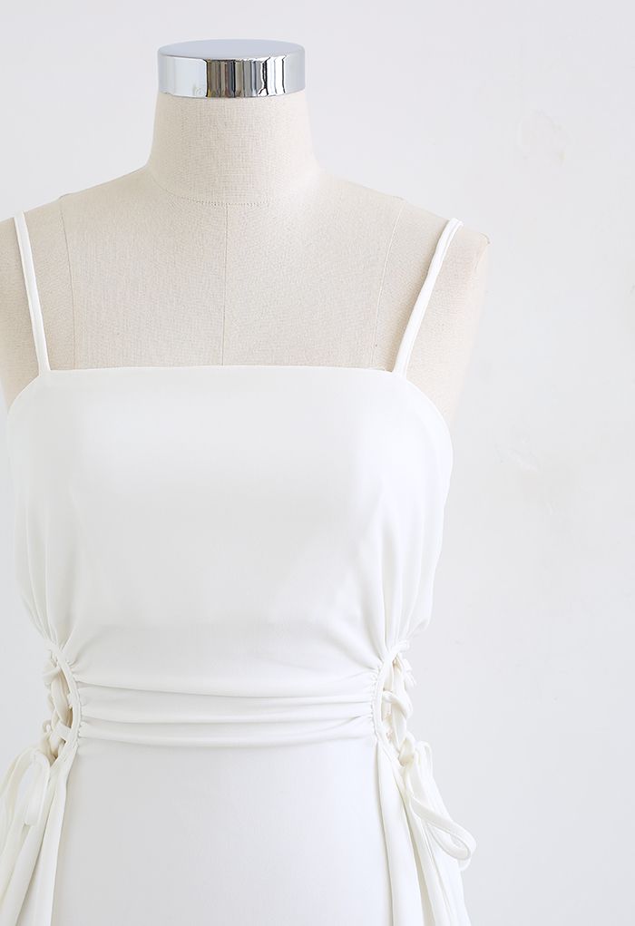 Lace-Up Waist Cami Dress in White