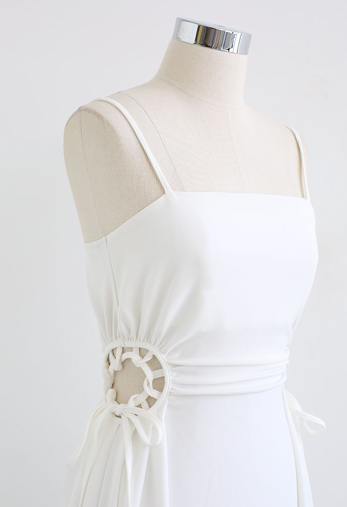 Lace-Up Waist Cami Dress in White