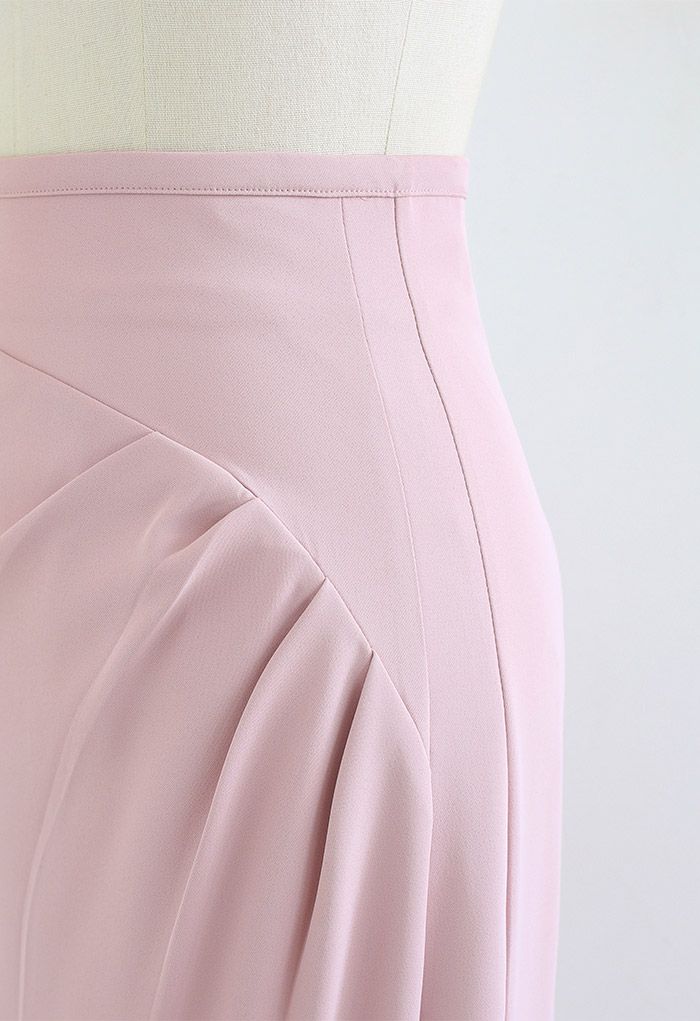 Side Ruched Asymmetric Pencil Skirt in Pink