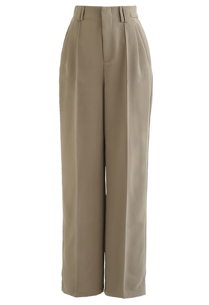 Simplicity Buttoned Waist Straight-Leg Pants in Khaki