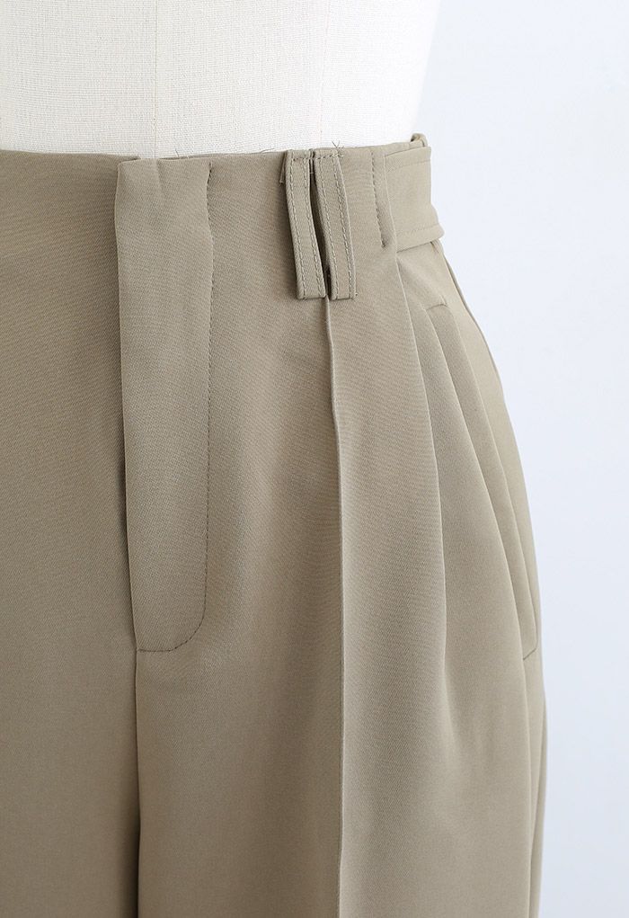 Simplicity Buttoned Waist Straight-Leg Pants in Khaki