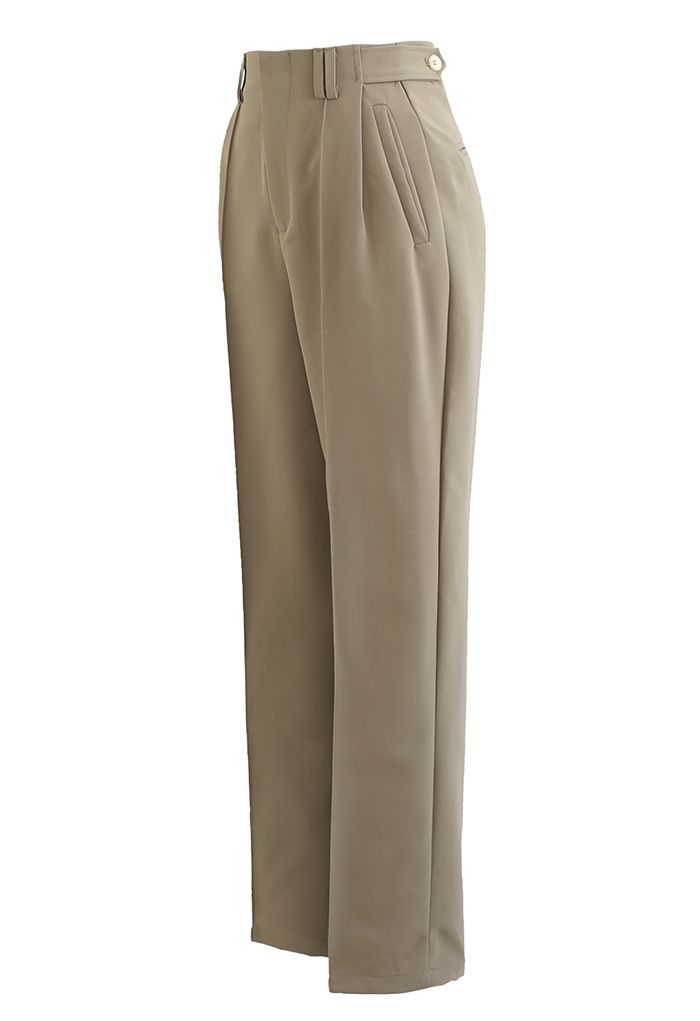 Simplicity Buttoned Waist Straight-Leg Pants in Khaki