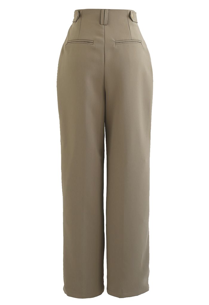 Simplicity Buttoned Waist Straight-Leg Pants in Khaki