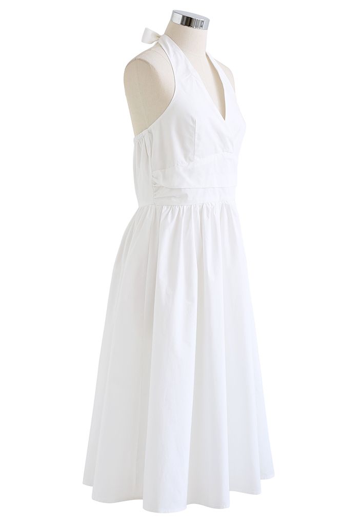 Minimalist Halter Neck Midi Dress in White