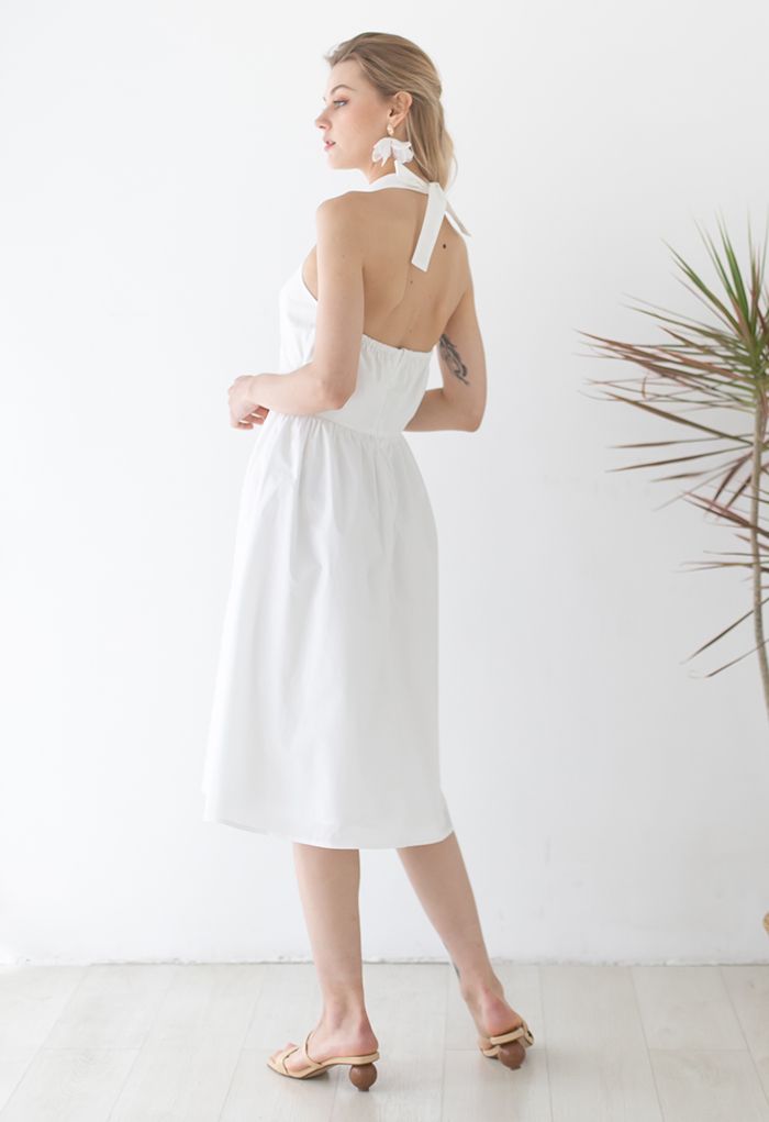 Minimalist Halter Neck Midi Dress in White