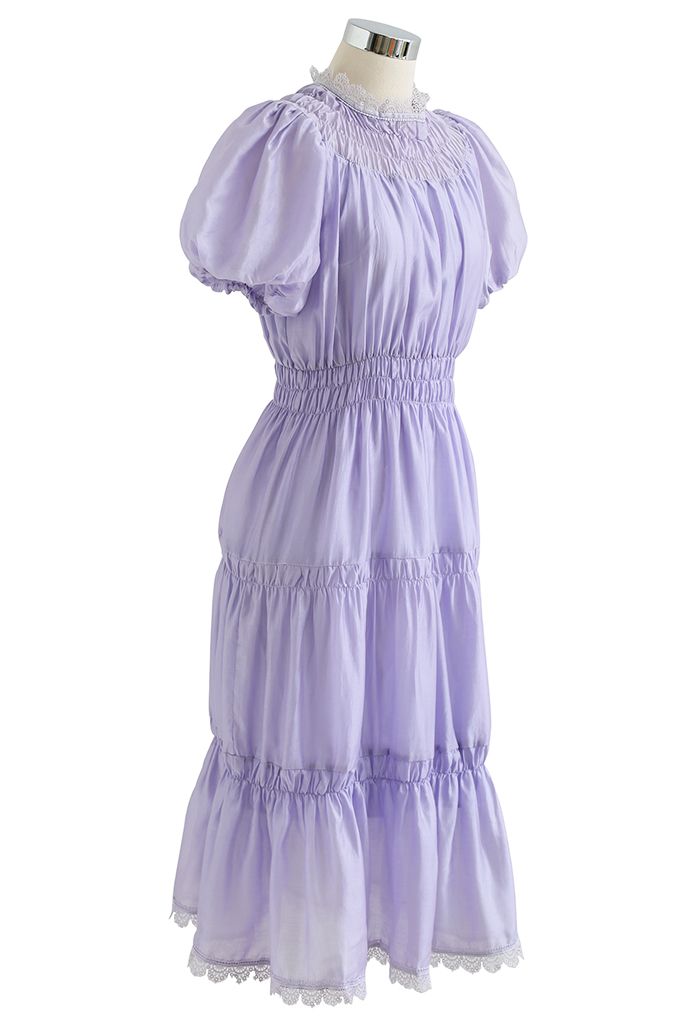Lilac Dream Short-Sleeve Shirred Dress