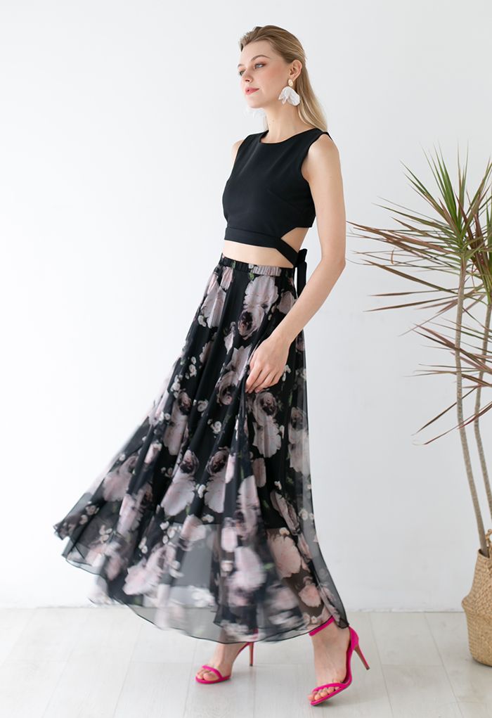 Pink Rose Watercolor Maxi Skirt