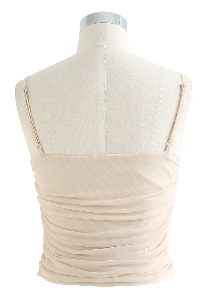 Ruched Soft Mesh Cami Top in Cream