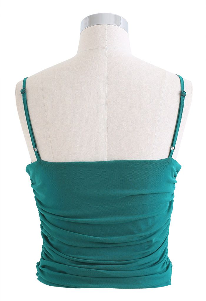 Ruched Soft Mesh Cami Top in Turquoise