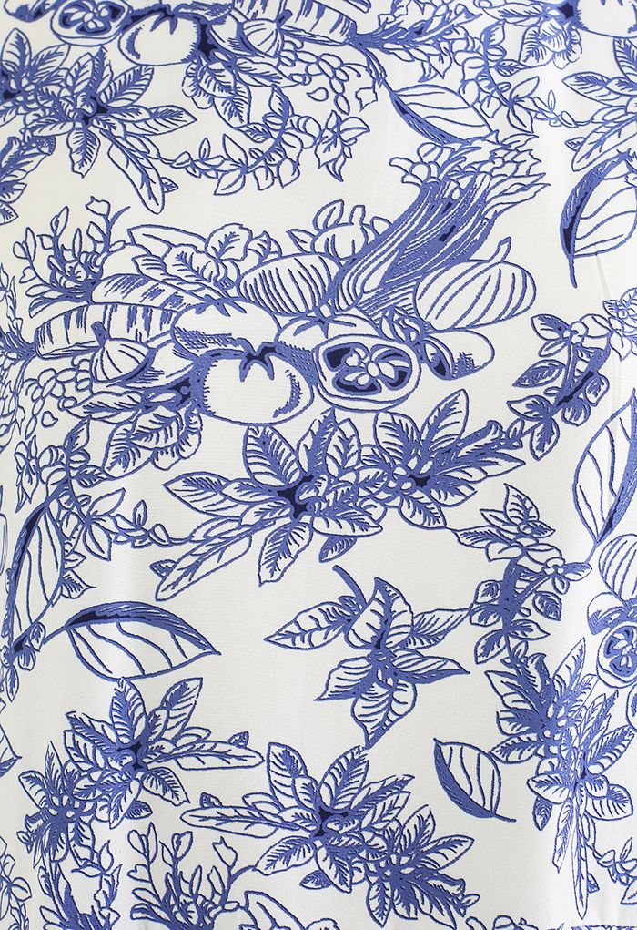 Fruit Garden Slit Sleeve Midi Dress in Blue