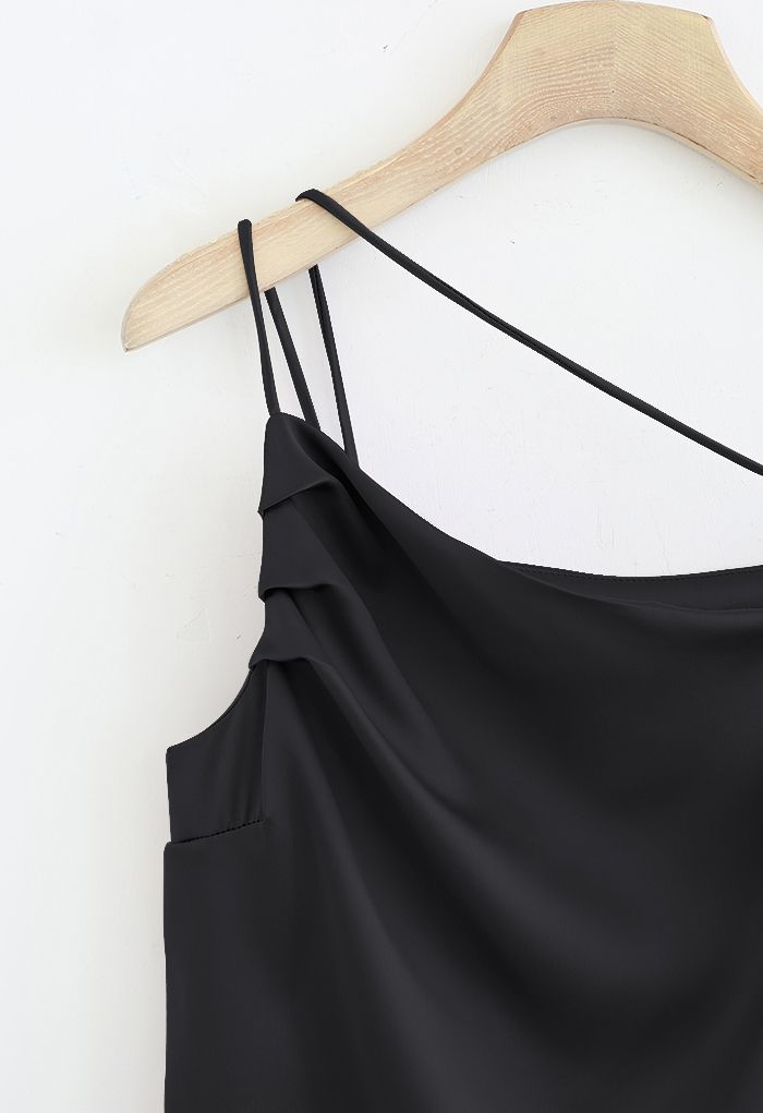 Triple Strings Cowl Neck Satin Tank Top in Black - Retro, Indie and Unique  Fashion