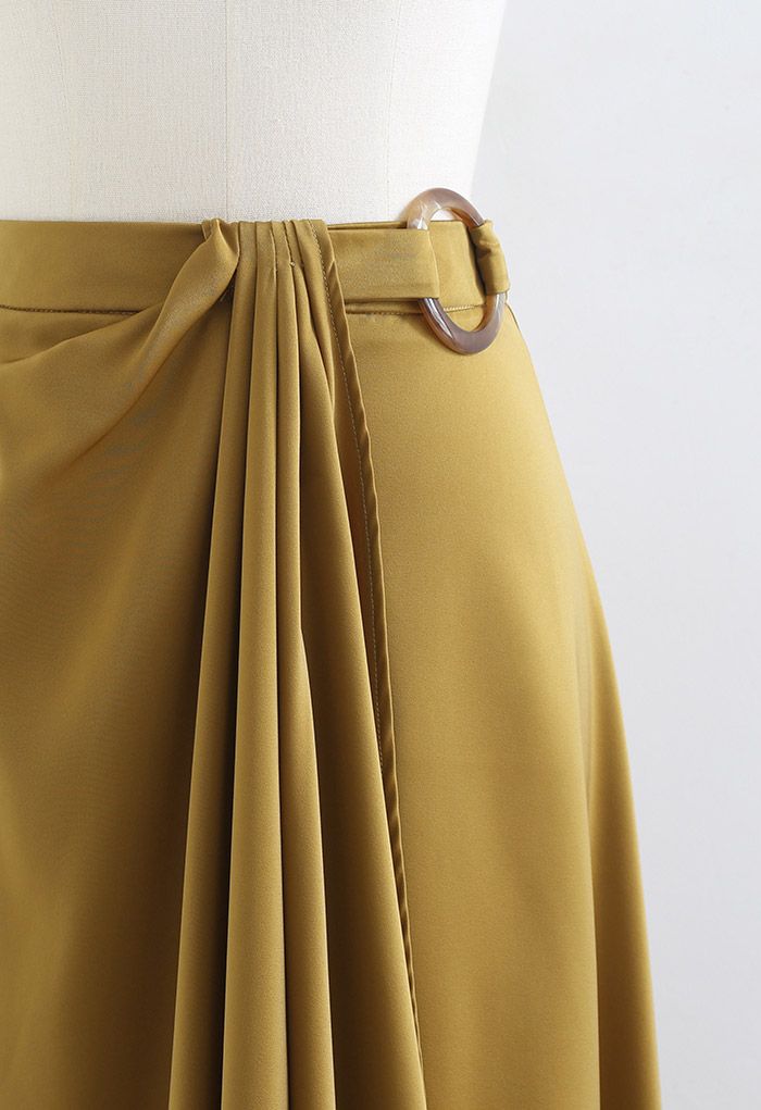 O-Ring Draped Flap Asymmetric Satin Skirt in Ginger