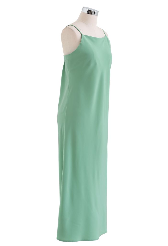 Classic Split Hem Satin Cami Dress in Green