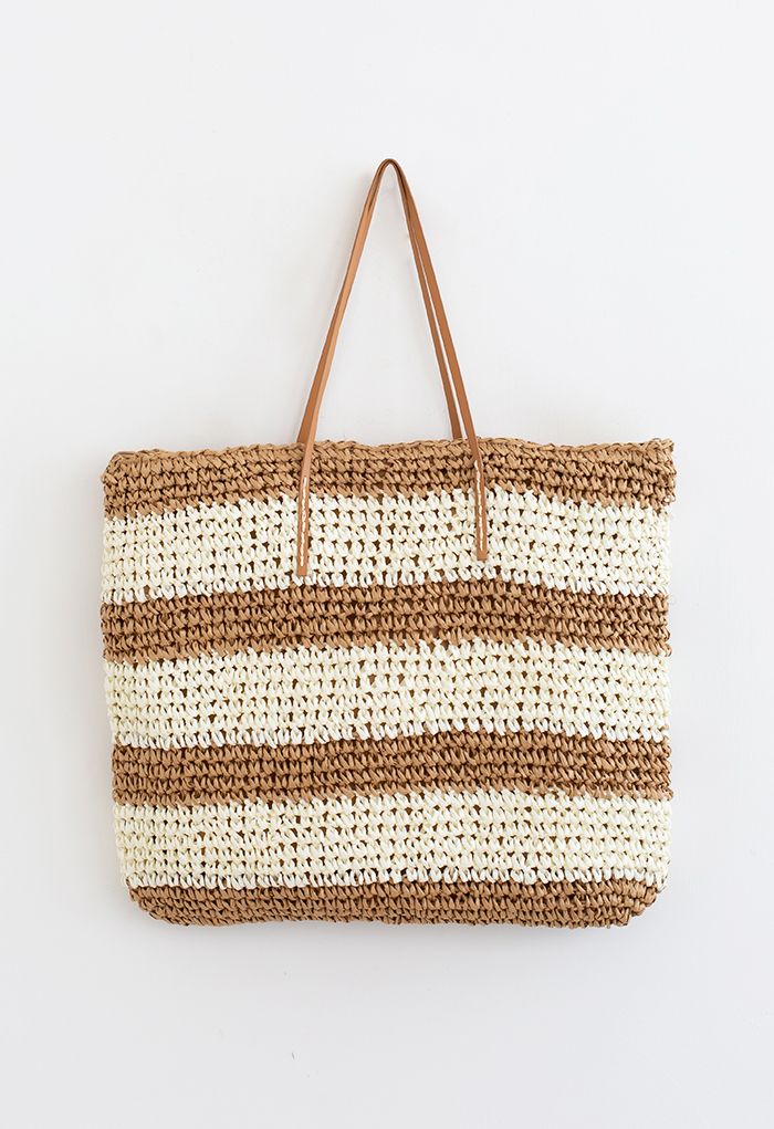 Two-Tone Woven Straw Shoulder Bag