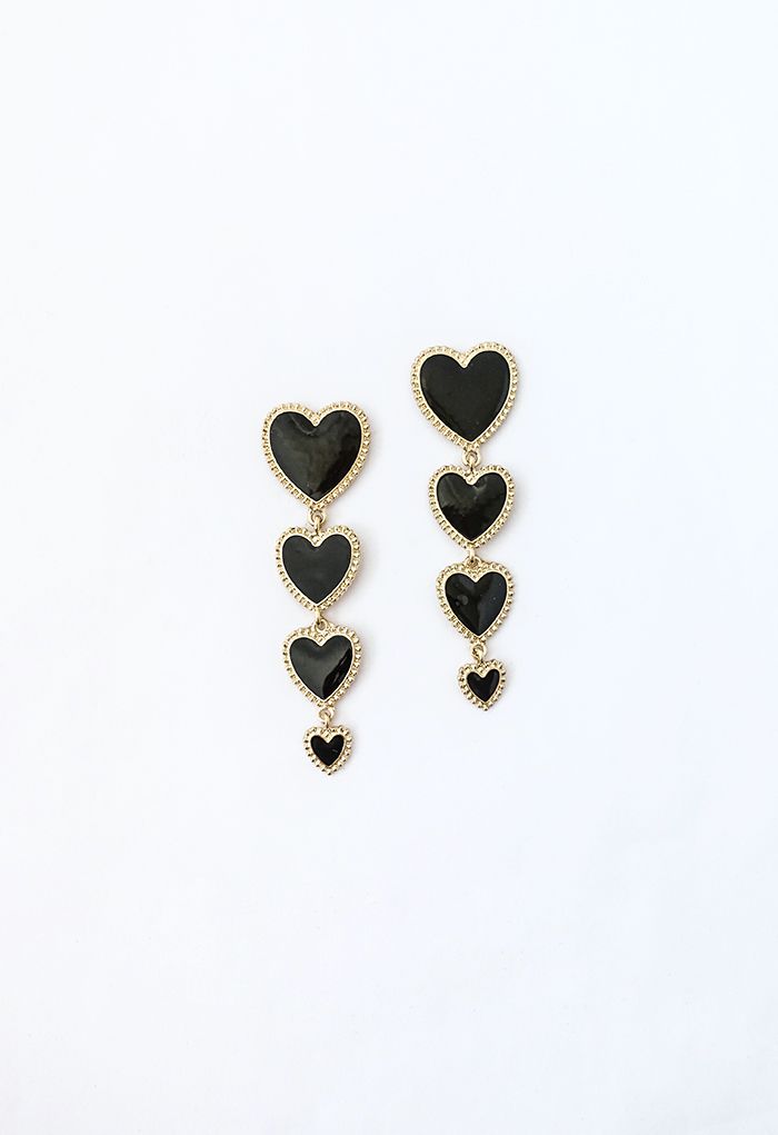 Connecting Hearts Golden Trim Drop Earrings