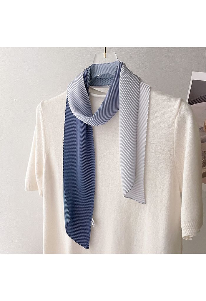 Silk Feeling Gradient Pleated Ribbon Scarf