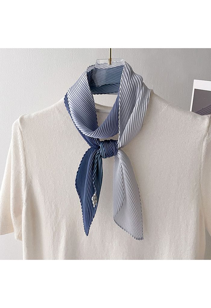 Silk Feeling Gradient Pleated Ribbon Scarf