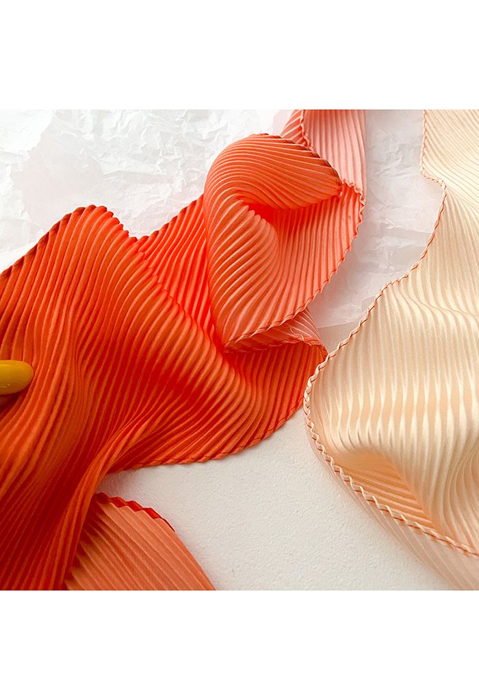 Silk Feeling Gradient Pleated Ribbon Scarf