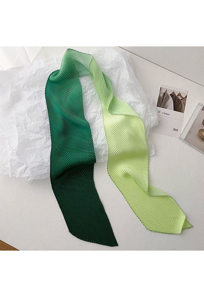 Silk Feeling Gradient Pleated Ribbon Scarf