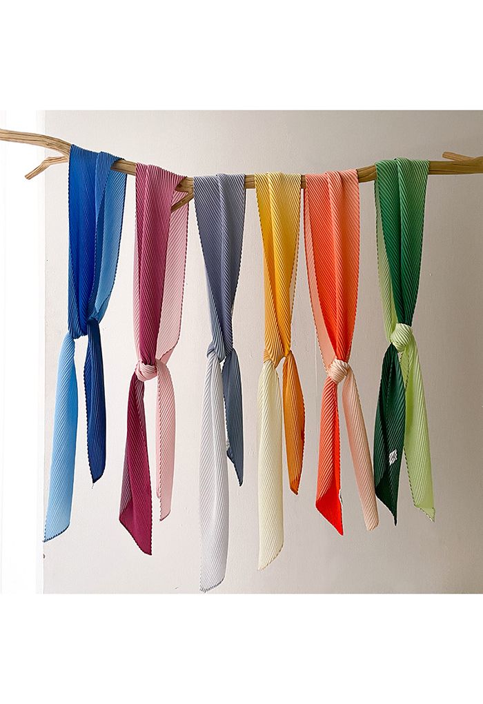 Silk Feeling Gradient Pleated Ribbon Scarf