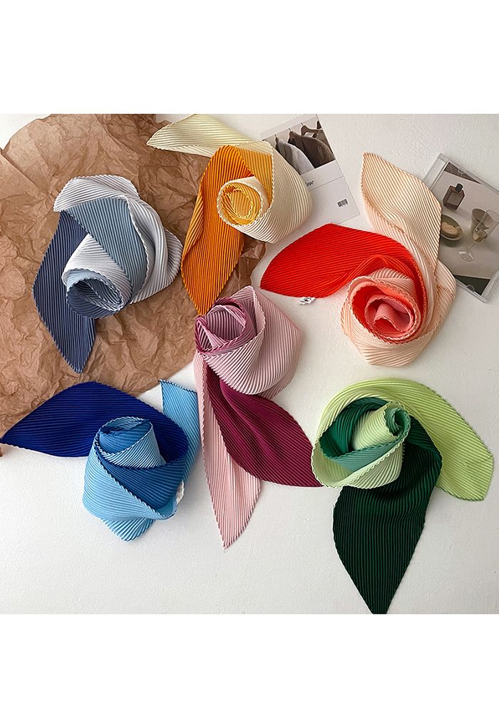 Silk Feeling Gradient Pleated Ribbon Scarf