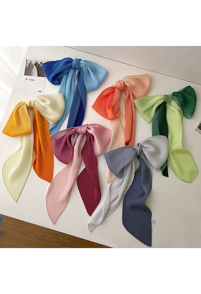 Silk Feeling Gradient Pleated Ribbon Scarf