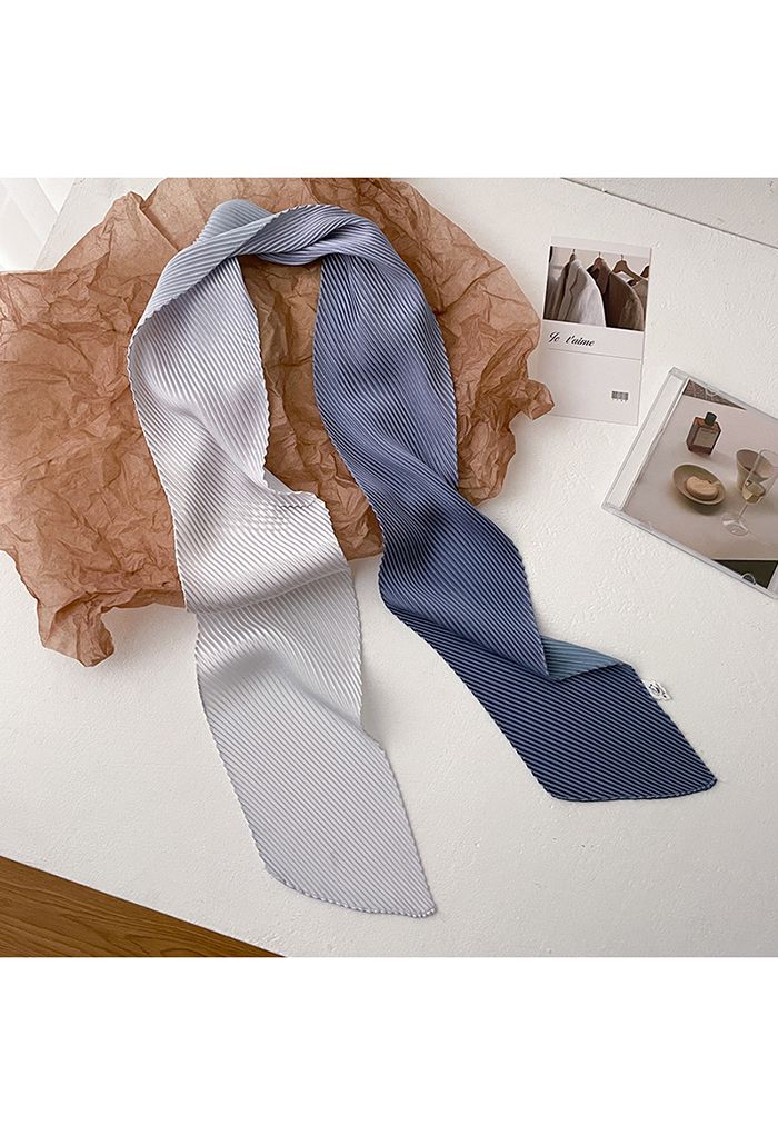 Silk Feeling Gradient Pleated Ribbon Scarf