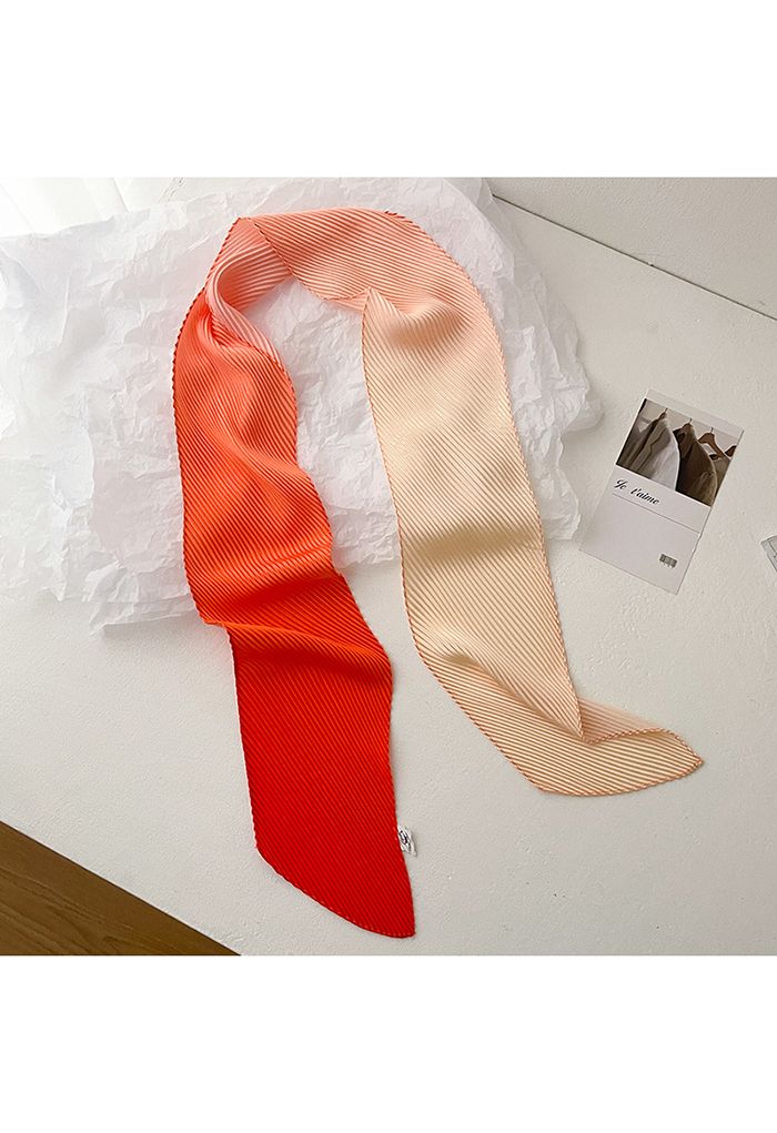 Silk Feeling Gradient Pleated Ribbon Scarf