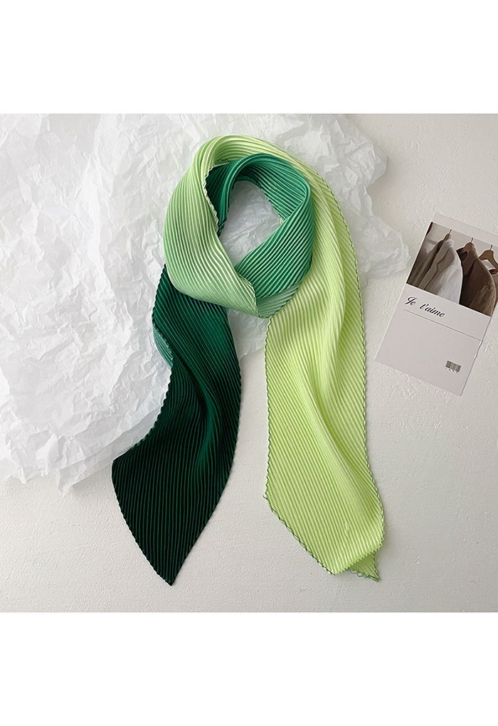 Silk Feeling Gradient Pleated Ribbon Scarf