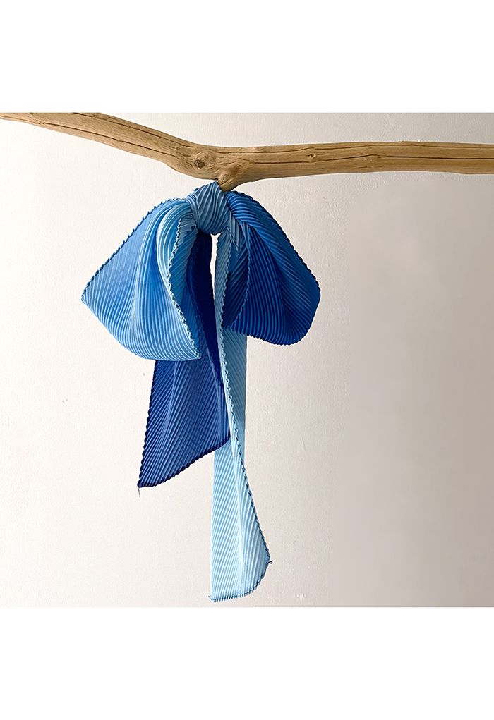 Silk Feeling Gradient Pleated Ribbon Scarf