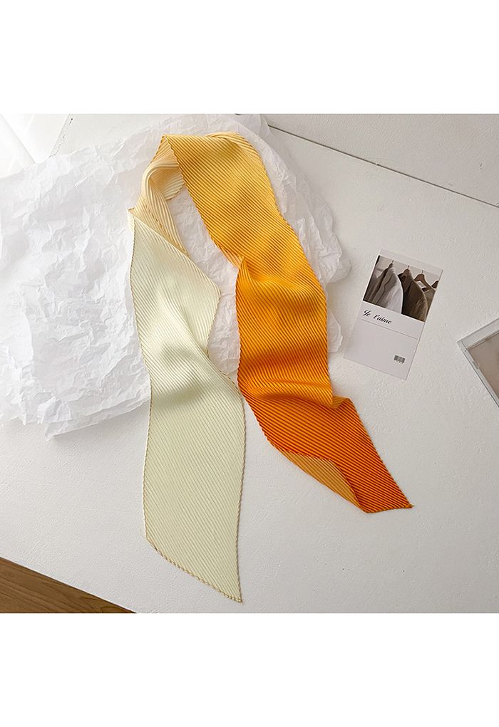 Silk Feeling Gradient Pleated Ribbon Scarf