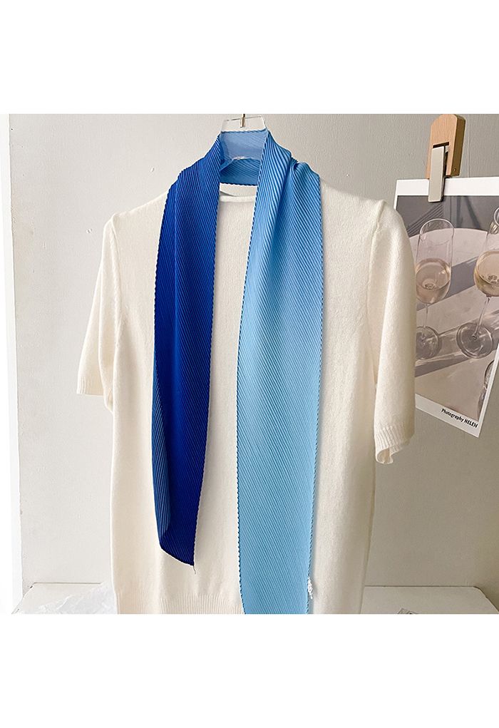 Silk Feeling Gradient Pleated Ribbon Scarf