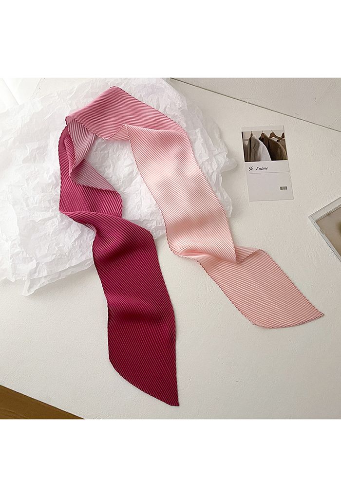 Silk Feeling Gradient Pleated Ribbon Scarf