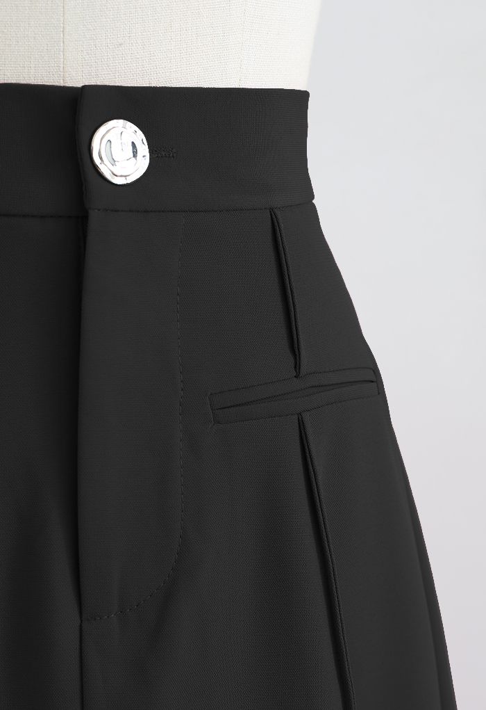 Faux Welt Pocket Seam Detail Midi Skirt in Black - Retro, Indie and ...