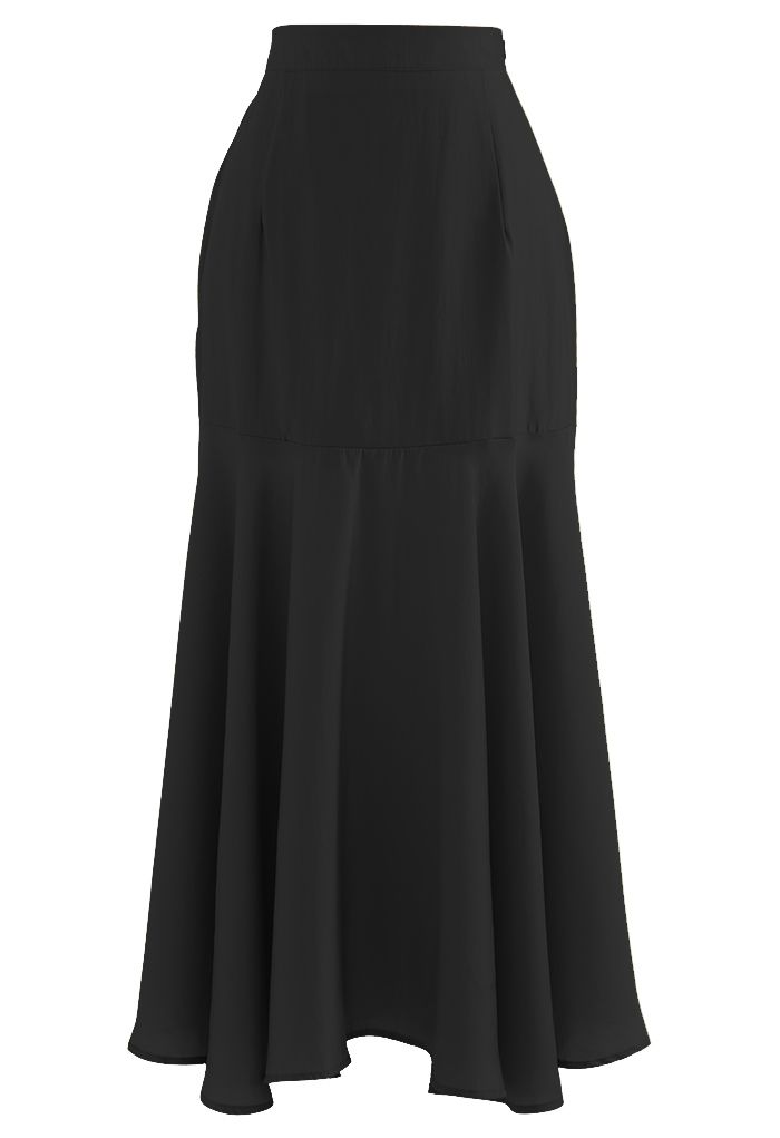 Solid Color Mermaid Maxi Skirt in Black