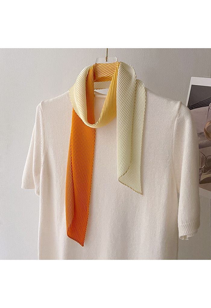 Silk Feeling Gradient Pleated Ribbon Scarf