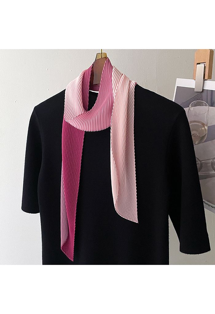 Silk Feeling Gradient Pleated Ribbon Scarf