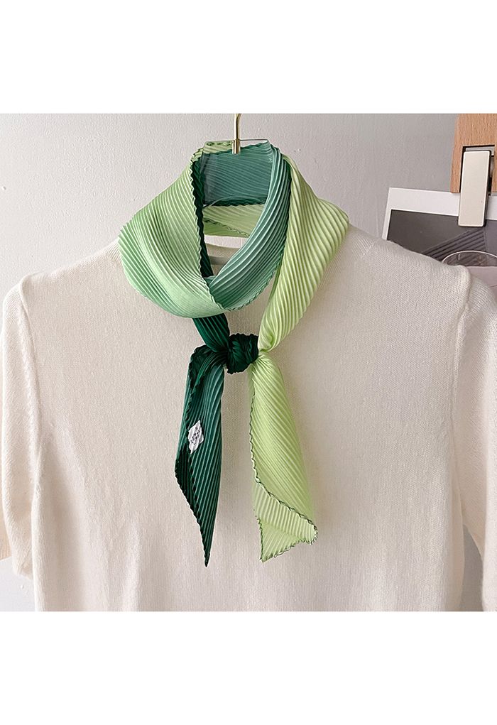 Silk Feeling Gradient Pleated Ribbon Scarf