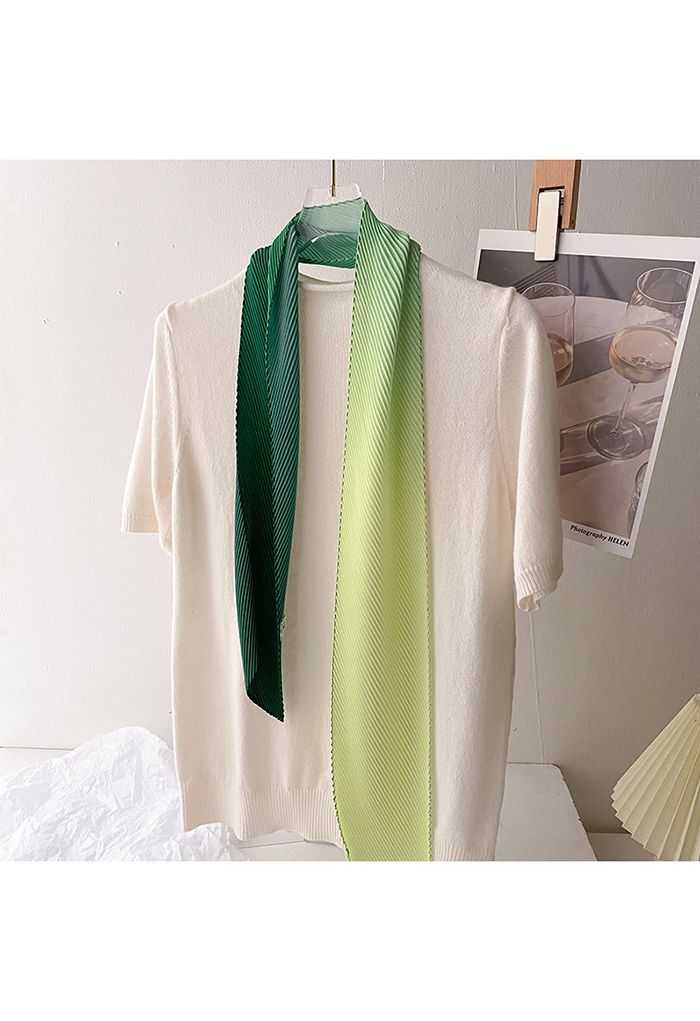 Silk Feeling Gradient Pleated Ribbon Scarf