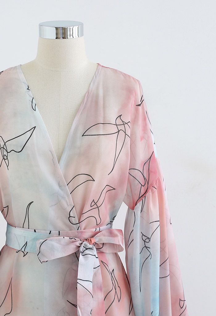 Swallow Sketch Tie Dye Chiffon Kimono
