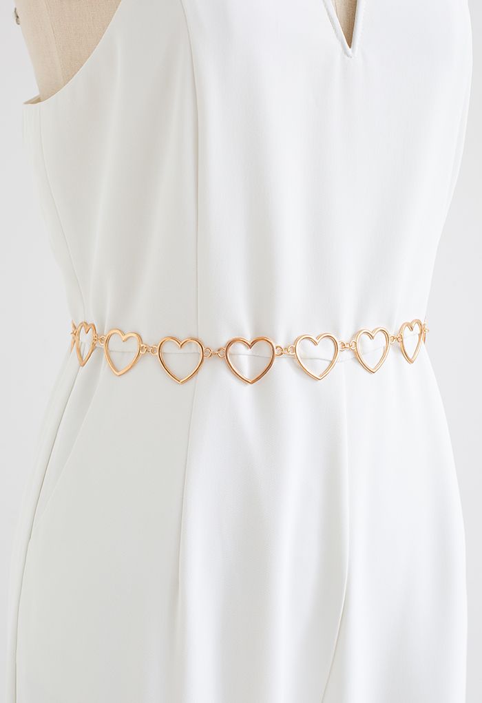 Golden Heart Shape Metal Chain Belt