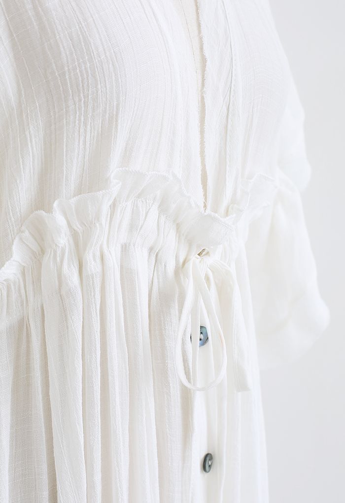 Ruffle Sleeves Deep V-Neck Cover Up in White