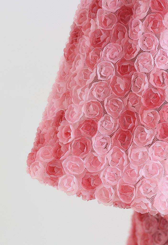 3D Rose Bubble Sleeve Mesh Top