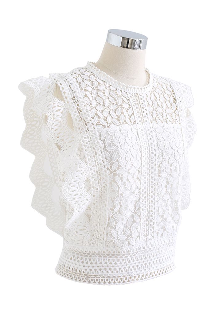 Falling Leaf Crochet Sleeveless Top in White