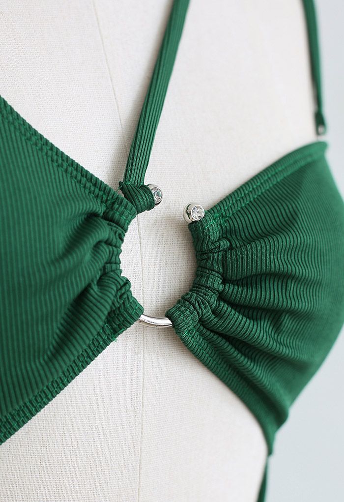 Dark Green Asymmetric Straps Cutout Swimsuit