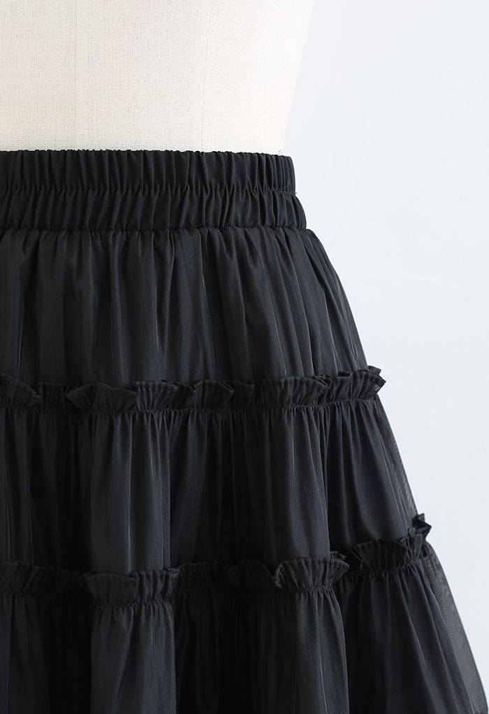 Ruffle Organza Mini Skirt in Black