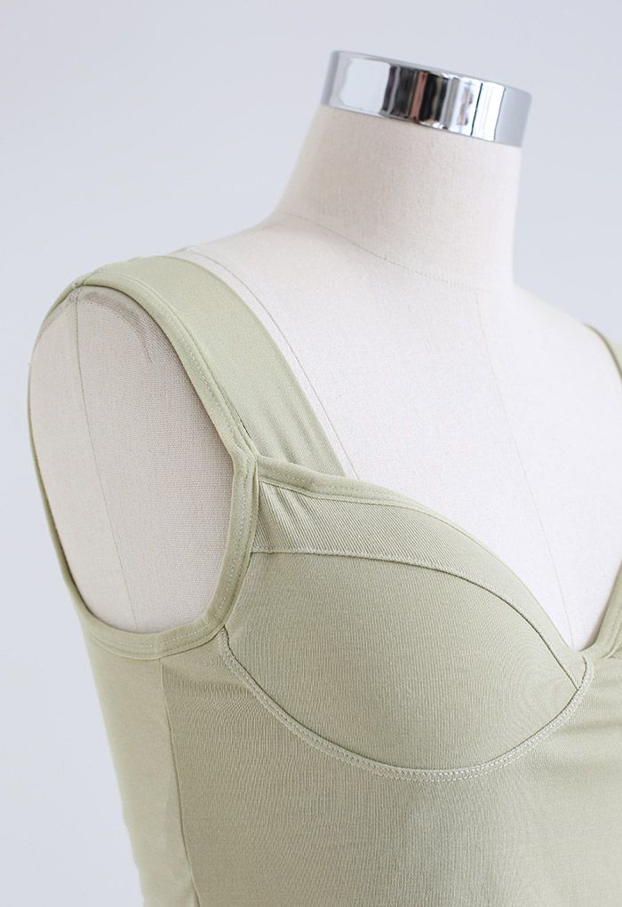 Solid Color Bustier Tank Top in Pea Green