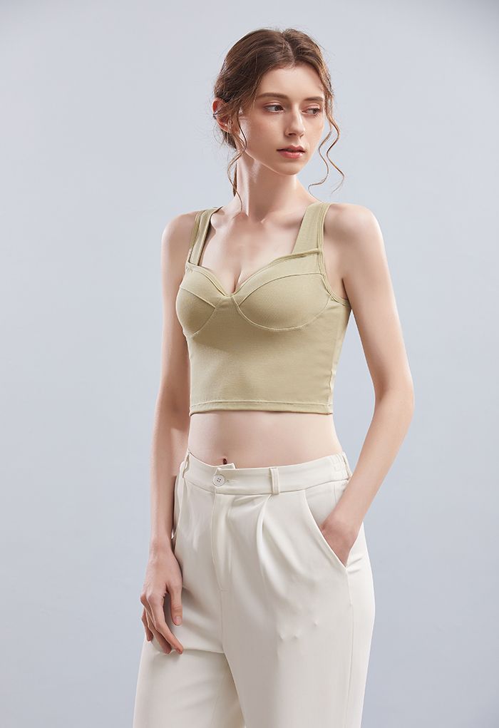 Solid Color Bustier Tank Top in Pea Green